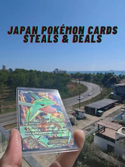 Japan Pokémon Cards Steals and Deals guide cover with holographic card photo